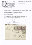 Alsace n°1, 2 pièces + n°3, 2 pièces burelage renversé, OBL CAD "Ars an der Mosel" (27.2.71) sur lettre pour Epernay (zone occupée). RR et TB. Certificat Behr. TB