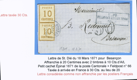 Alsace n°5 en paire OBL petit cachet rond noir "postes