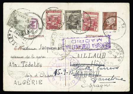 Entier carte postale 1F20 Pétain en mixte avec Alg