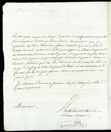 MP "D'Aligre Marans" à sec + petite mention manuscrite "Port Payé" et paraphe de confirmation de port-payé (L n°5), ind 20. TB