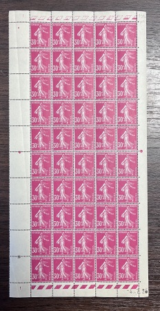 N° 191a 30c rose en demi-feuille de 50 timbres avec