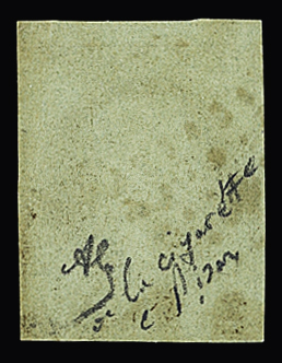 N°7a 1c vert-olive, variété "à la cigarette", obl.,