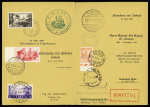 Encart allemand "Tag des Wehrmacht 1940" retraçant le parcours d'une unité allemande de France jusqu'en Tunisie et en Italie (1940 - 1944) avec 4 timbres (France - Italie - Libye - Tunisie) et divers cachets dont certa