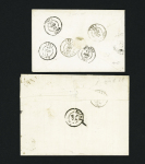 2 lettres : n°13 en paire OBL PC 2475 + T22 "Pluvigner" (1858) et n°22 OBL GC 2908 + T22 Pluvigner (1863), ind 15 et ind 11. TB