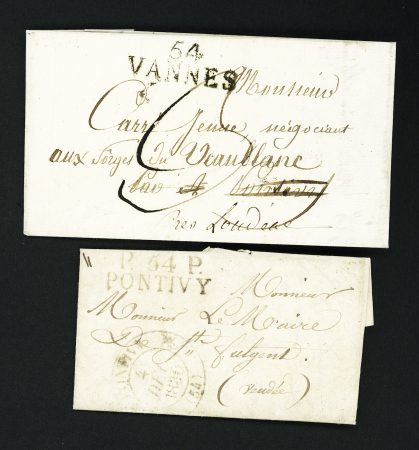 2 plis : "Deb 54 Pontivy" (1817 - ind 18) et "P 54 P Pontivy" + T12 Pontivy (1830 - ind 13). B/TB