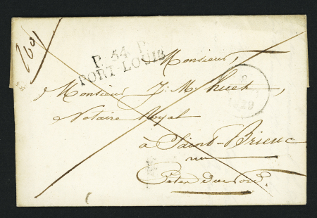 MP "P 54 P Port-Louis" + dateur "A" (1829), ind 14. TB