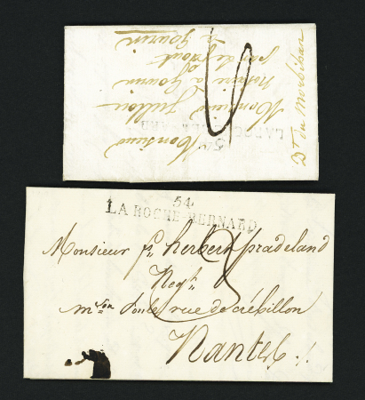 2 MP "54 La Roche Bernard" (1816 - 51 x 9 et 1819 - 54 x 9, ind 12 chacune). TB