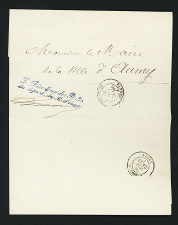 3 documents avec CAD de la Direction des postes : CAD bleu "postes et telegres Morbihan" (1903), CAD 1 cercle "Direction Vannes" (1919) et T18 Vannes (1880) + cursive bleue "Le Directeur des postes du départ. du Morbiha
