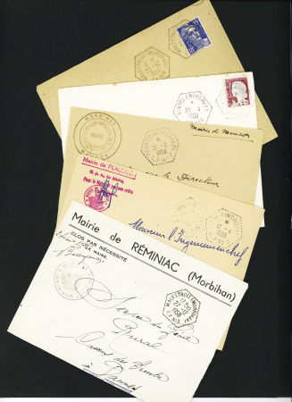 Lot de 28 lettres avec CAD hexagonaux pointillés de correspondants postaux de la poste automobile rurale du Morbihan de Vannes, Malestroit, Vannes-EST. TB