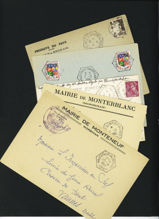 Lot de 28 lettres avec CAD hexagonaux pointillés de correspondants postaux de la poste automobile rurale du Morbihan de Vannes, Malestroit, Vannes-EST. TB