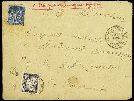30c noir obl. càd Dun-le-Palleteau (Creuse) 1887