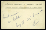 INDE : n°7 en paire + 11 OBL sur CP spéciale "Expédition française à l'Himalaya 1954 - 1955 avec griffe bleue "French expédition post office Jogbani purnea district (Bihar) India" datée du Camp III à 6300m. Rare