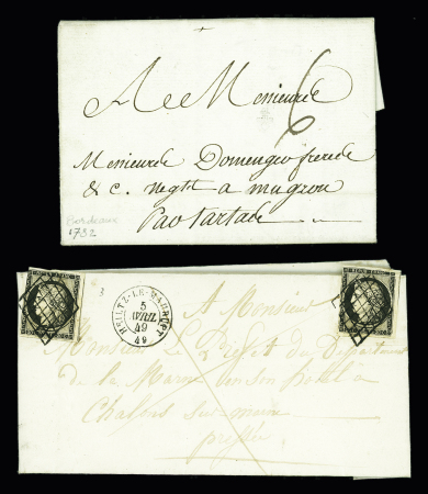 10 lettres 1796-1861 dont 1849 20c noir (x2) de Heiltz