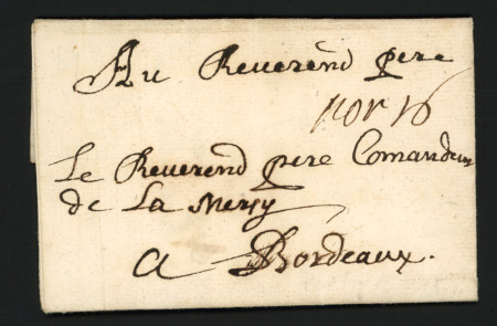 Lettre avec marque manuscrite "port P." de Saintes (1724 - Lenain N°5a), ind 20. RR et TB