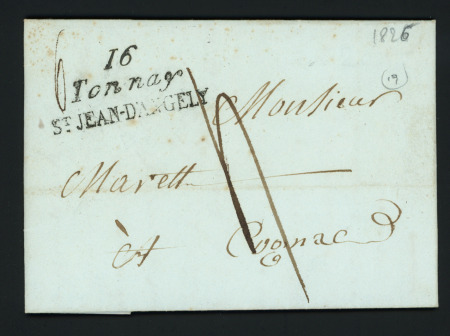 Double Cursive "16 Tonnay St Jean d'ANGELY" (1826) jolie pièce, ind 19
