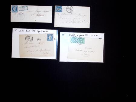 17 plis de Cluis dont 8 cursives "35 Cluis" et n°23 OBL GC 1060 + T22 Cluis (1863) sur lettre chargée. TB