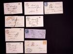 ECUEILLE : 26 plis variés dont 3 cursives et 1 lettre AFF 5c Sage n°75 + timbre fiscal de dimension 10c bleu (non taxée). Bon ensemble