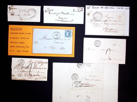 12 plis dont 2 cursives "35 Eguzon" (ind 13 chaque) et n°60 OBL bureau de passe 4201 + CAD conv. Station "Eguzon P. Vier" (1873). TB