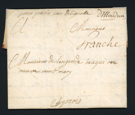 Marque manuscrite "D'Issoudun" (L n°1) + mention manuscrite "Franche" et "pour Paris en diligence", ind 20. TB