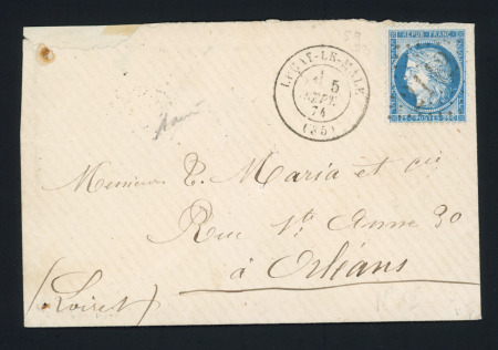 N°60 OBL GC 2112 + T17 Luçay-le-Mâle (1874) sur lettre, ind 17. TB