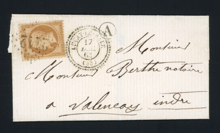 N°21 OBL GC 2112 + T22 "Luçay le Mâle (35)" (1863) + boite rurale "A" sur lettre, ind 16. TB