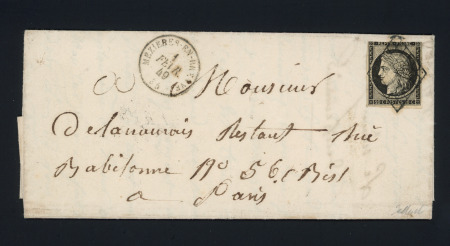 MEZIERES-EN-BRENNE : n°3 OBL grille + CAD T15 "Mézières en Brenne 35" (1 fev 49), sur lettre, ind 18
