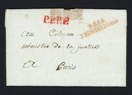 MP rouge "P 35 P St Benoist du Sault" (1797), ind 19. TB