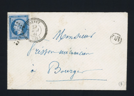 THEVET : N°14 OBL PC 3343 + T22 "Thevet (35)" (1861) + "OR" sur lettre, ind 18. TB