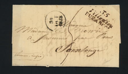 VILLEDIEU : double cursive "35 Villedieu Buzancois" + dateur "A" (1828), ind 22. TB