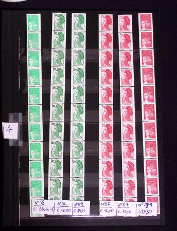 Lot de 11 roulettes de 11 timbres (n°87 x3, 96 x 2,