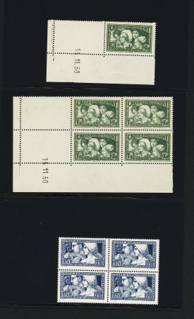1930, Lot caisse d'amortissement, dont n°252, 256, 269, 4 sur lettres, n°269 coin daté (1 seul, 1 en bloc de 4), un bloc de 4 n°252, TB 