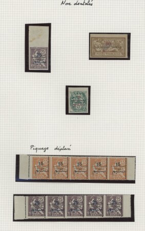 1914-1921 Collection sur pages Yvert de la série n°37 à 53, avec nuances, papier GC, multiples variétés dont surcharge à cheval, piquage à cheval, non dentelé comme n°40a, etc., TB, aussi précurseurs