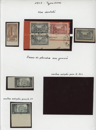 1917 Série Monument n°63 à 79: étude sur pages Yvert avec nombreuses variantes y compris ND et essais de couleur, TB