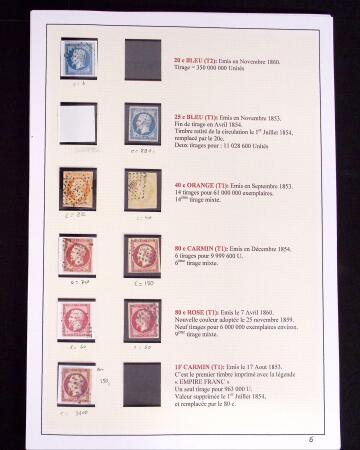 1849-1898, ensemble de Cérès et Empire sur grandes pages (dont n°18), 1 page d'obl. de GC, 1 page PC des GC, 2 de nuances du n°14, 1 d'obl. losange PC sur n°14 et 1 d'obl. jour de l'an sur n°75, TB