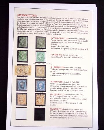 1849-1898, ensemble de Cérès et Empire sur grandes pages (dont n°18), 1 page d'obl. de GC, 1 page PC des GC, 2 de nuances du n°14, 1 d'obl. losange PC sur n°14 et 1 d'obl. jour de l'an sur n°75, TB