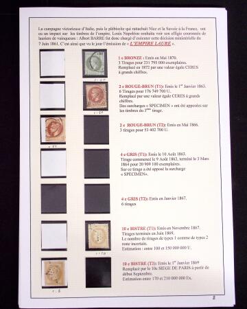 1849-1898, ensemble de Cérès et Empire sur grandes pages (dont n°18), 1 page d'obl. de GC, 1 page PC des GC, 2 de nuances du n°14, 1 d'obl. losange PC sur n°14 et 1 d'obl. jour de l'an sur n°75, TB