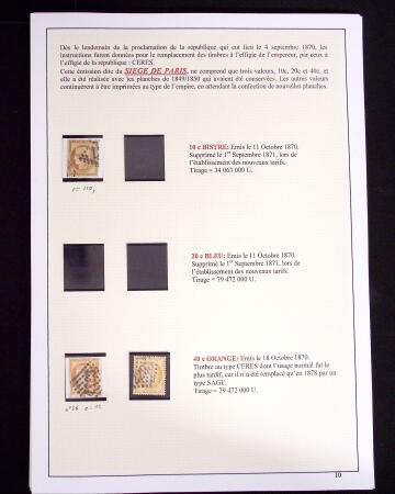 1849-1898, ensemble de Cérès et Empire sur grandes pages (dont n°18), 1 page d'obl. de GC, 1 page PC des GC, 2 de nuances du n°14, 1 d'obl. losange PC sur n°14 et 1 d'obl. jour de l'an sur n°75, TB