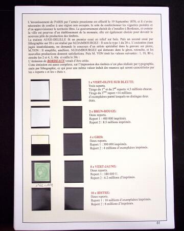 1849-1898, ensemble de Cérès et Empire sur grandes pages (dont n°18), 1 page d'obl. de GC, 1 page PC des GC, 2 de nuances du n°14, 1 d'obl. losange PC sur n°14 et 1 d'obl. jour de l'an sur n°75, TB