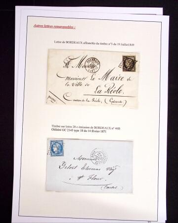 1849-1898, ensemble de Cérès et Empire sur grandes pages (dont n°18), 1 page d'obl. de GC, 1 page PC des GC, 2 de nuances du n°14, 1 d'obl. losange PC sur n°14 et 1 d'obl. jour de l'an sur n°75, TB