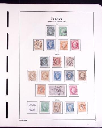 1849-1902, ensemble de valeurs classiques (Cérès, Empire, Sage, Mouchon, Merson, etc...) dont n°33 et 44) sur 6 grandes pages Leuchtturm, neufs et obl., TB