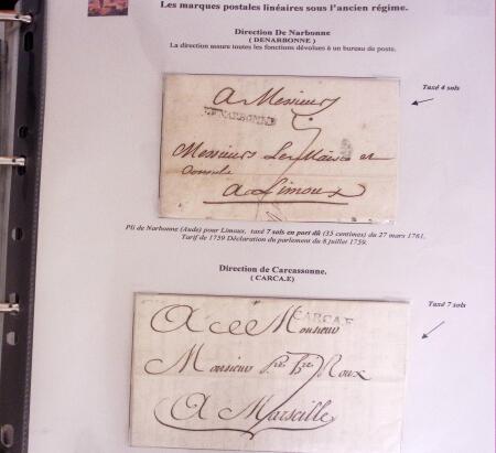 1746-1900, Collection d'exposition LA POSTE DANS L'AUDE en 80 pages avec une belle panoplie de PP à numéro, cursives rouges, T22, doubles cursives, PC du GC de Ginestas