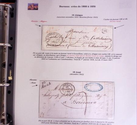 1746-1900, Collection d'exposition LA POSTE DANS L'AUDE en 80 pages avec une belle panoplie de PP à numéro, cursives rouges, T22, doubles cursives, PC du GC de Ginestas