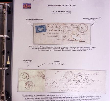 1746-1900, Collection d'exposition LA POSTE DANS L'AUDE en 80 pages avec une belle panoplie de PP à numéro, cursives rouges, T22, doubles cursives, PC du GC de Ginestas