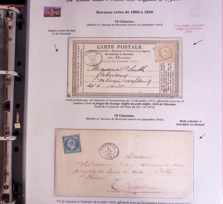 1746-1900, Collection d'exposition LA POSTE DANS L'AUDE en 80 pages avec une belle panoplie de PP à numéro, cursives rouges, T22, doubles cursives, PC du GC de Ginestas