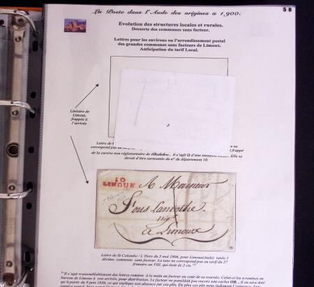 1746-1900, Collection d'exposition LA POSTE DANS L'AUDE en 80 pages avec une belle panoplie de PP à numéro, cursives rouges, T22, doubles cursives, PC du GC de Ginestas