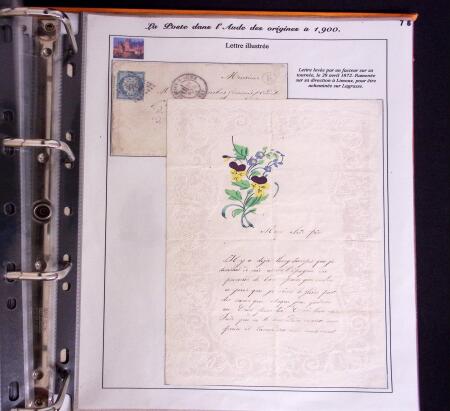 1746-1900, Collection d'exposition LA POSTE DANS L'AUDE en 80 pages avec une belle panoplie de PP à numéro, cursives rouges, T22, doubles cursives, PC du GC de Ginestas