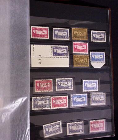 1927-2016, 2 Albums de poste aérienne, avec de bonnes valeurs en quantités multiples, obl. et neuf , n°1/2, 6c, 14, 15, PA militaire, dont lettres, partie moderne en bloc + 1 album du monde avec Colonie Françaises,