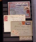 1927-2016, 2 Albums de poste aérienne, avec de bonnes valeurs en quantités multiples, obl. et neuf , n°1/2, 6c, 14, 15, PA militaire, dont lettres, partie moderne en bloc + 1 album du monde avec Colonie Françaises,