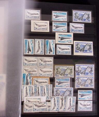 1927-2016, 2 Albums de poste aérienne, avec de bonnes valeurs en quantités multiples, obl. et neuf , n°1/2, 6c, 14, 15, PA militaire, dont lettres, partie moderne en bloc + 1 album du monde avec Colonie Françaises,