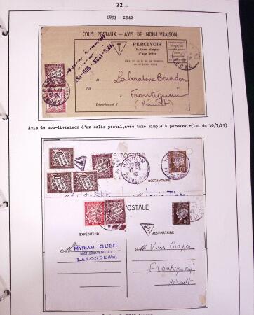 1849-1952, Étude sur les envois taxées comprenant